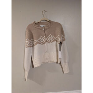 Women's Cupcakes and Cashmere Beige & White Snowflake Cardigan M